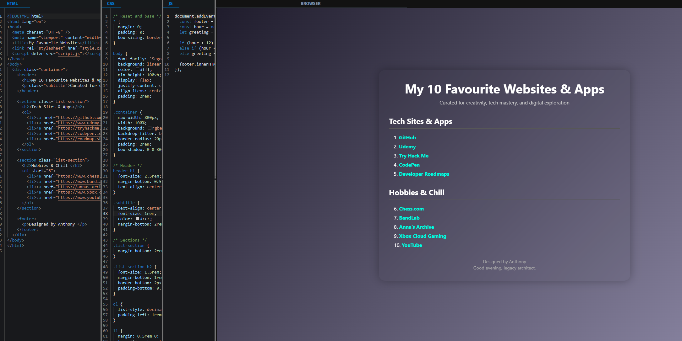 Screenshot of Favourite Websites
