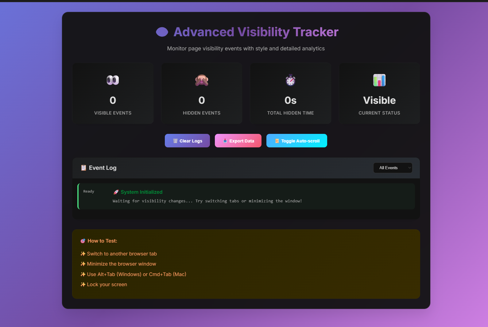 Screenshot of Visibility tracker